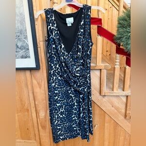 Donna Morgan Blue and Black Leopard Print Asymmetrical Dress
